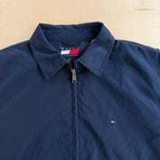 J- Vintage Tommy Hilfiger Embroidered Logo Navy Harrington Jacket - L