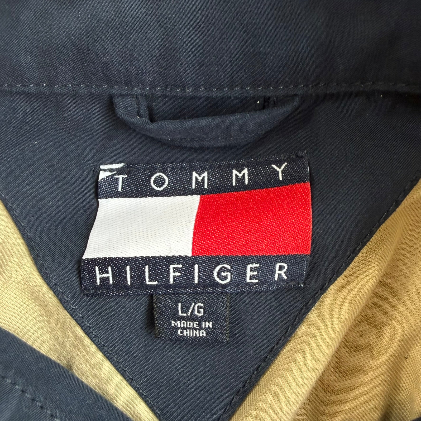 J- Vintage Tommy Hilfiger Embroidered Logo Navy Harrington Jacket - L