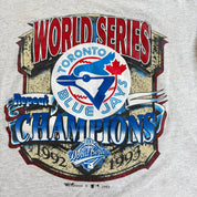 J- Vintage '93 Toronto Blue Jays MLB World Series Champions Graphic Single Stitch Tee - L