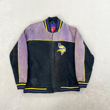 Load image into Gallery viewer, F- Vintage Minnesota Vikings NFL Embroidered Logo Suede Jacket
