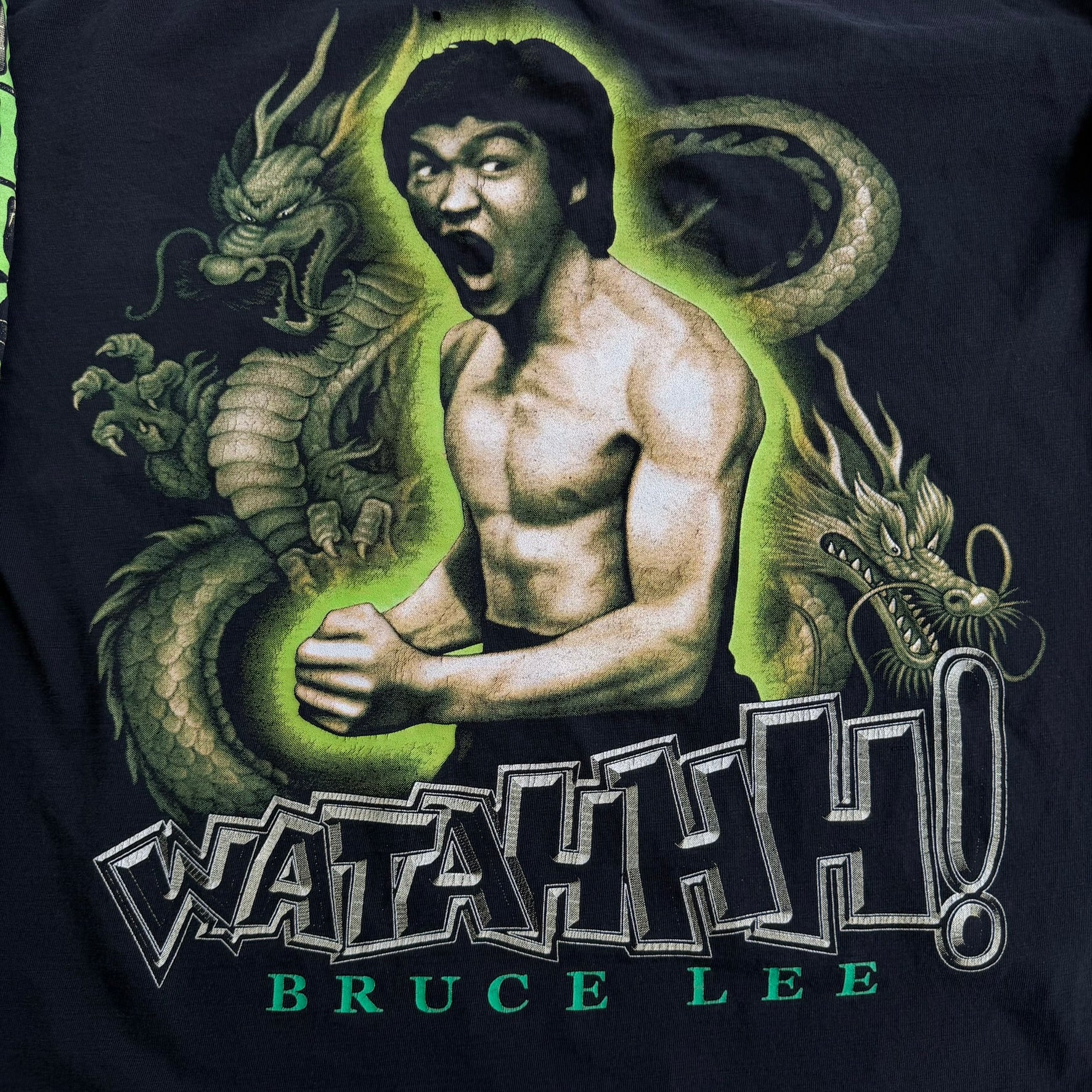 J- Vintage Rock Eagle Bruce Lee Watahhh! Graphic Long Sleeve Tee - L