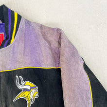 Load image into Gallery viewer, F- Vintage Minnesota Vikings NFL Embroidered Logo Suede Jacket
