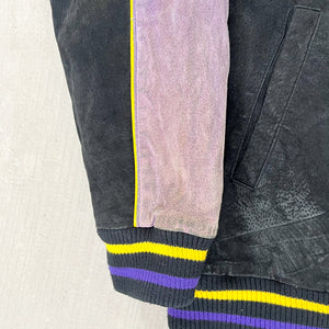 F- Vintage Minnesota Vikings NFL Embroidered Logo Suede Jacket