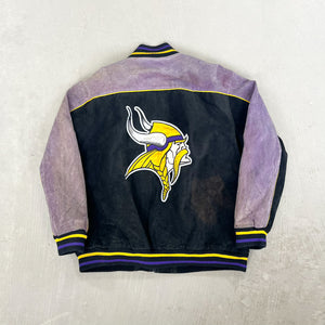 F- Vintage Minnesota Vikings NFL Embroidered Logo Suede Jacket