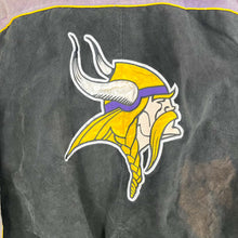 Load image into Gallery viewer, F- Vintage Minnesota Vikings NFL Embroidered Logo Suede Jacket

