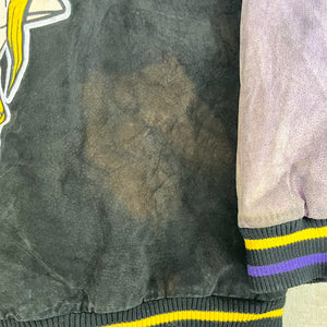 F- Vintage Minnesota Vikings NFL Embroidered Logo Suede Jacket