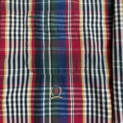 J- Vintage Tommy Hilfiger Embroidered Crest Plaid Pattern Button Down Shirt - XL