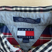 J- Vintage Tommy Hilfiger Embroidered Crest Plaid Pattern Button Down Shirt - XL