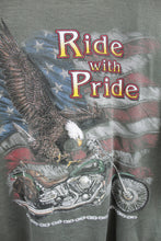 Load image into Gallery viewer, X - Vintage Ride With Pride American Flag Eagle &amp; Motorcycle Tee
