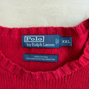J- Vintage Polo RL Embroidered Logo Red Knit Sweater - 2XL