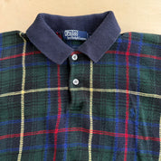 J- Vintage Polo RL Navy/Green Plaid Henley Knit Sweater - XL