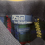 J- Vintage Polo RL Navy/Green Plaid Henley Knit Sweater - XL