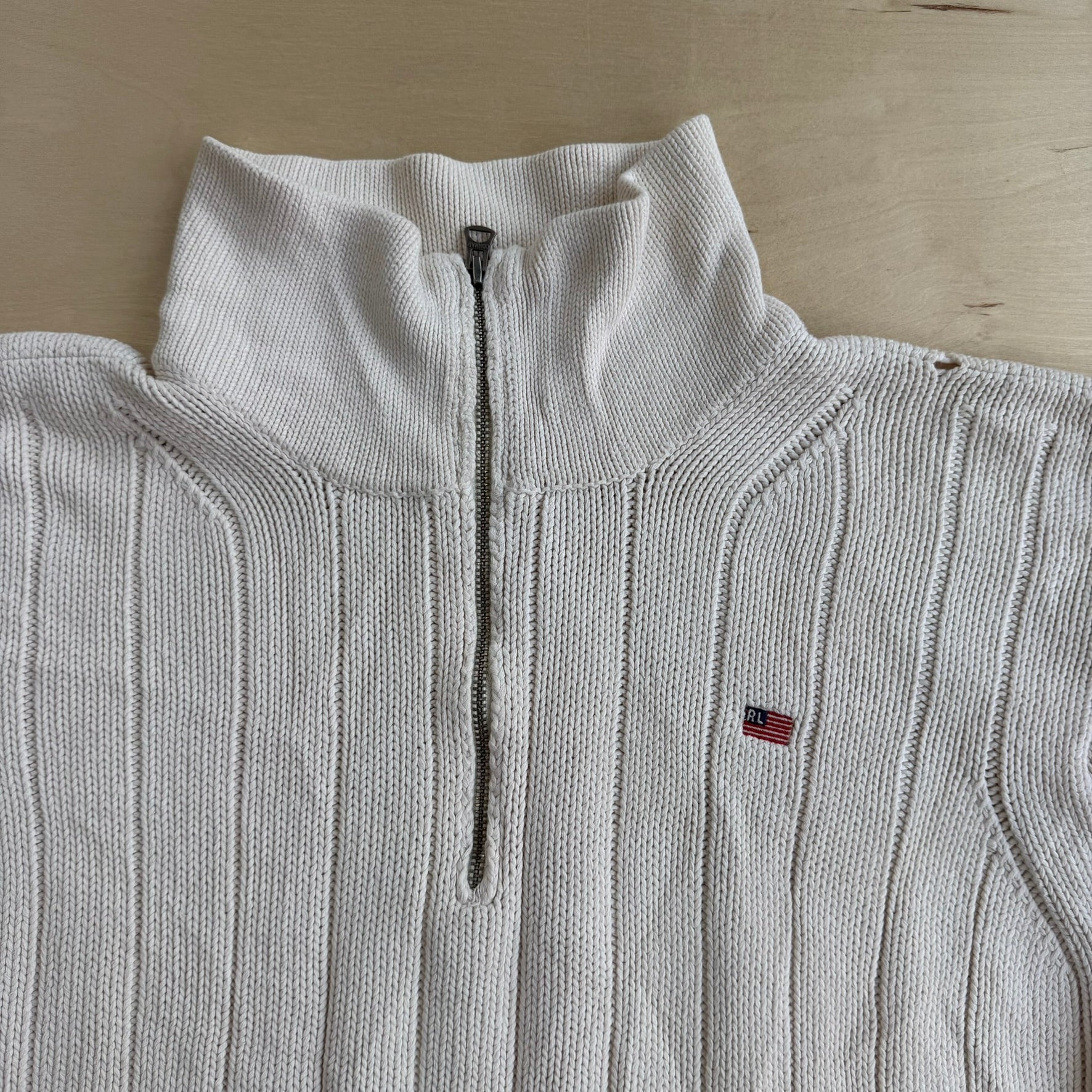 J- Vintage Polo Jeans RL Embroidered Logo Quarter Zip Knit Sweater - XL
