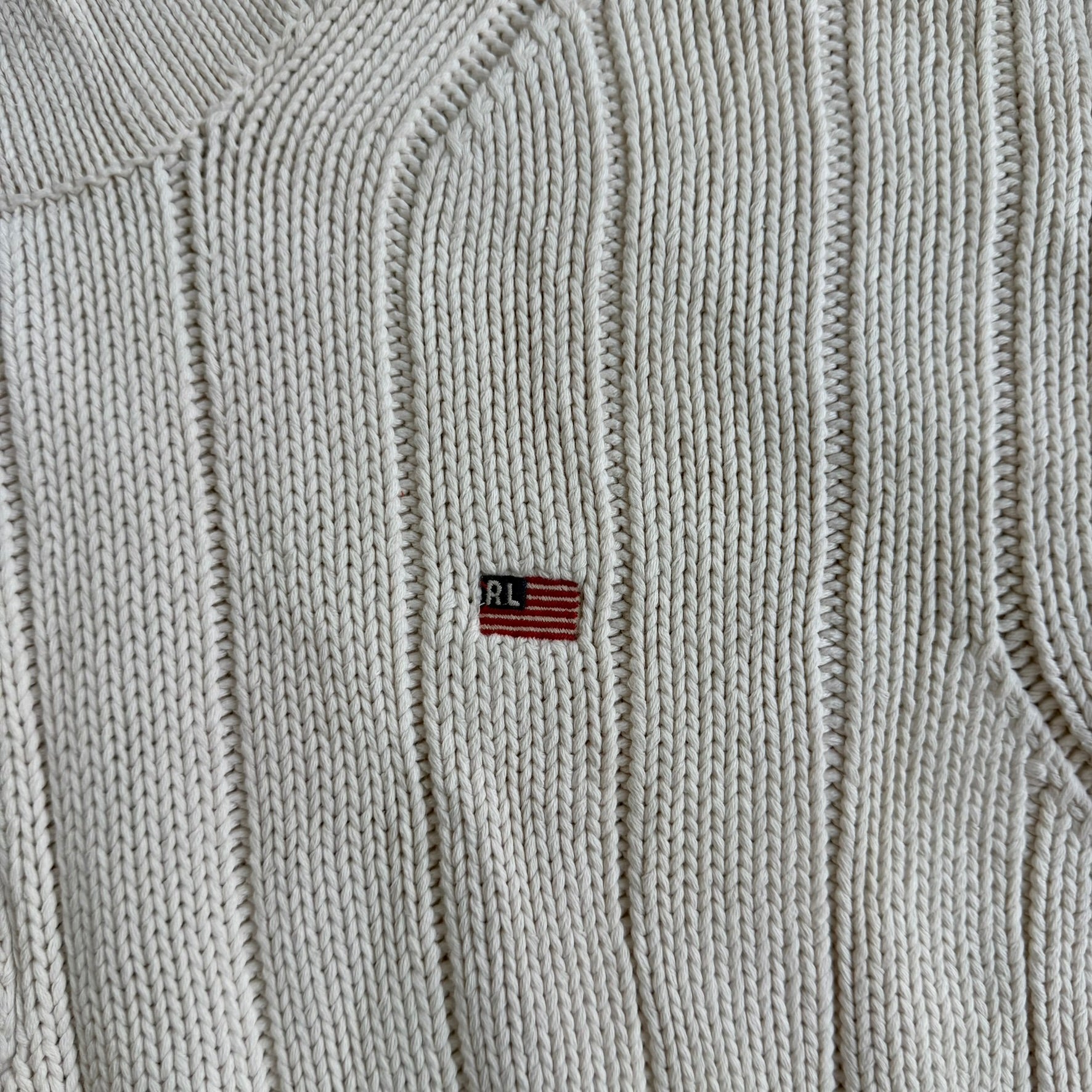 J- Vintage Polo Jeans RL Embroidered Logo Quarter Zip Knit Sweater - XL