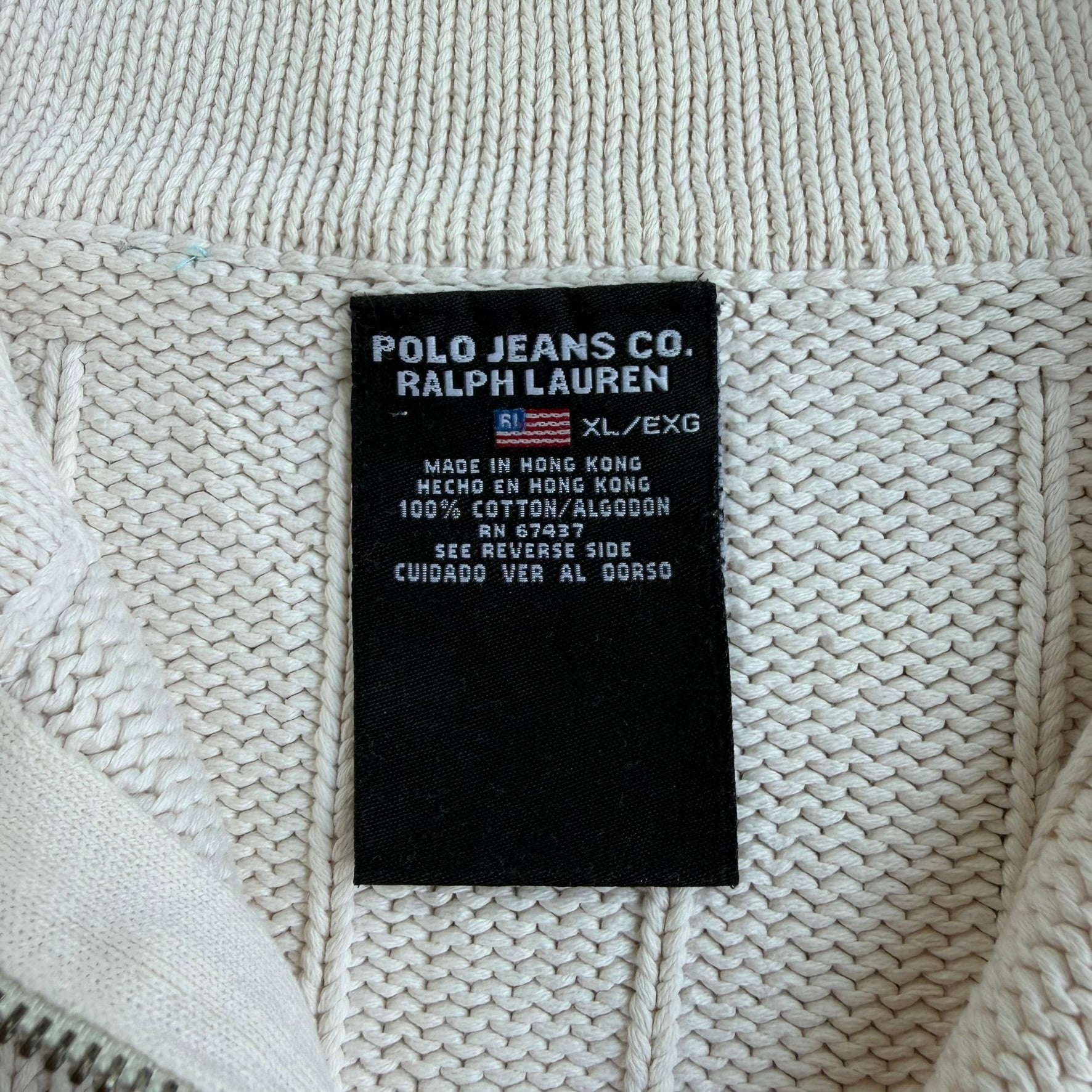 J- Vintage Polo Jeans RL Embroidered Logo Quarter Zip Knit Sweater - XL