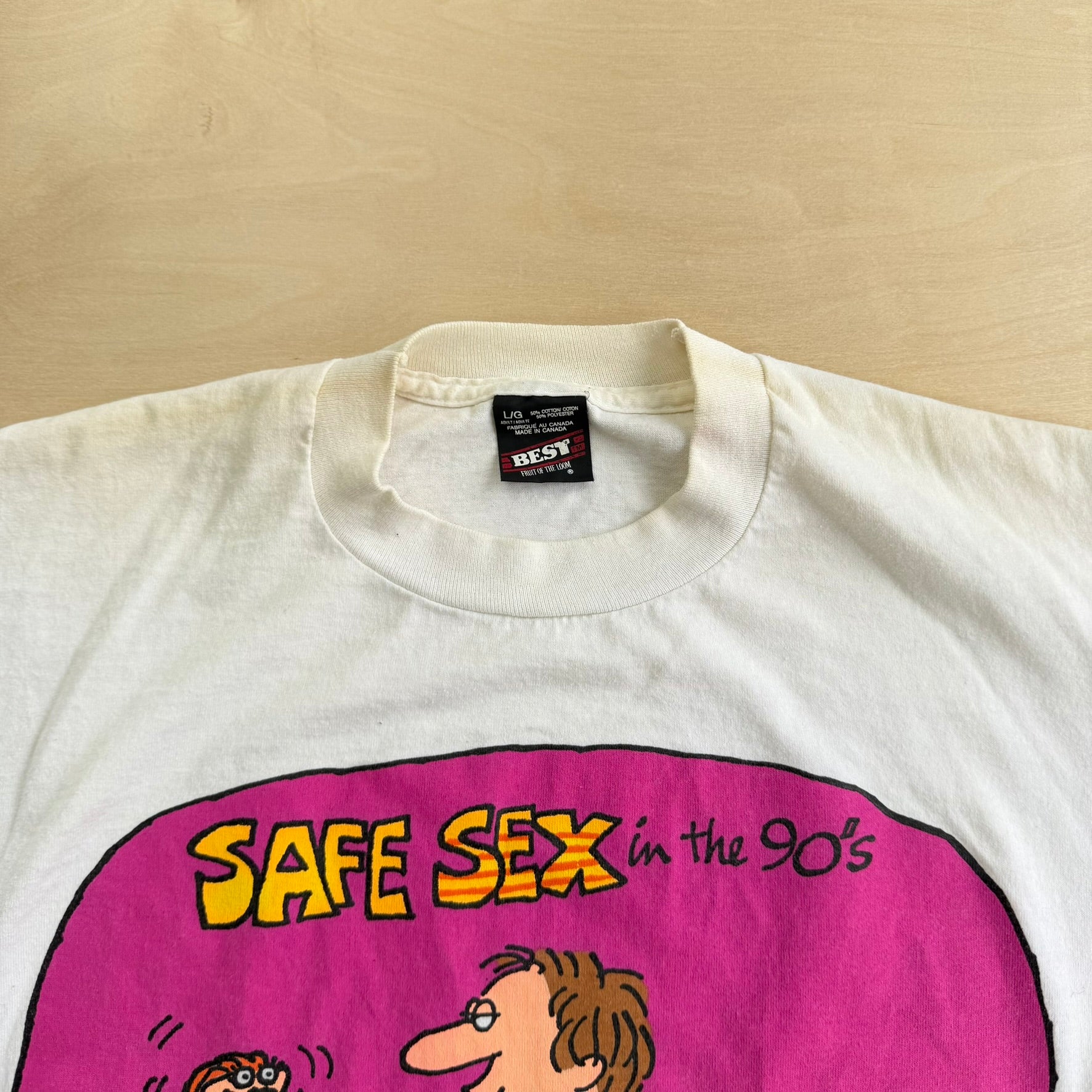 J- Vintage 90s Safe Sex In The 90s Graphic Single Stitch Tee - L