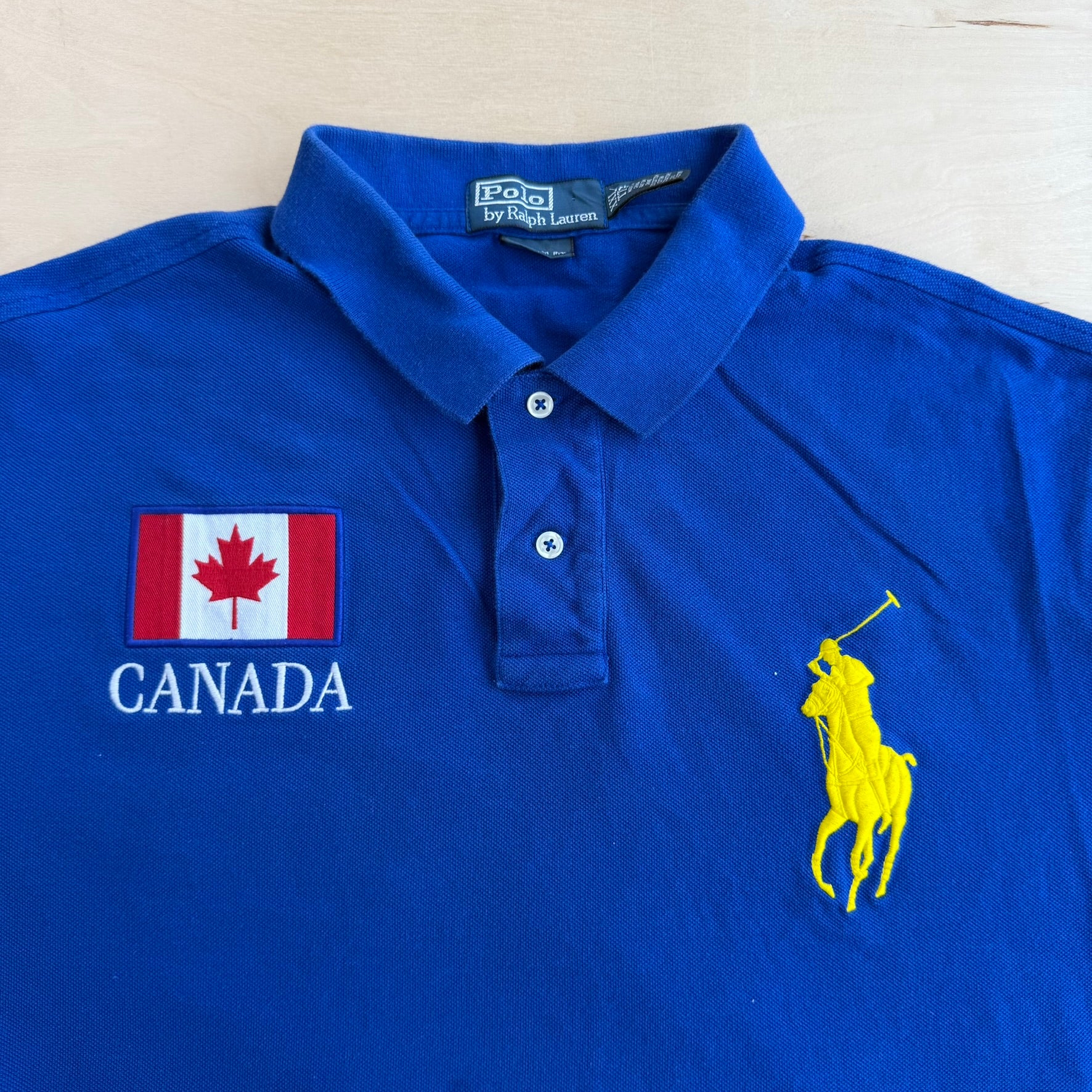 J- Vintage Polo RL Canada Embroidered Flag Text & Logo Short Sleeve Polo Shirt - XL