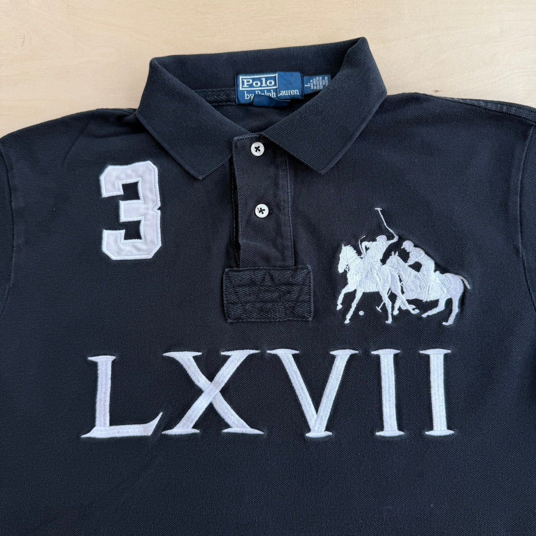 J- Vintage Polo RL LXVII Embroidered Text & Logo Short Sleeve Polo Shirt - L
