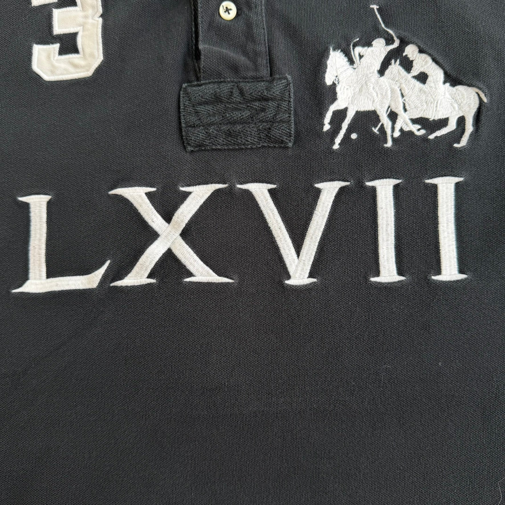 J- Vintage Polo RL LXVII Embroidered Text & Logo Short Sleeve Polo Shirt - L