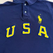 J- Vintage Polo RL USA Chenille Embroidered Text & Embroidered Logo Short Sleeve Polo Shirt - L