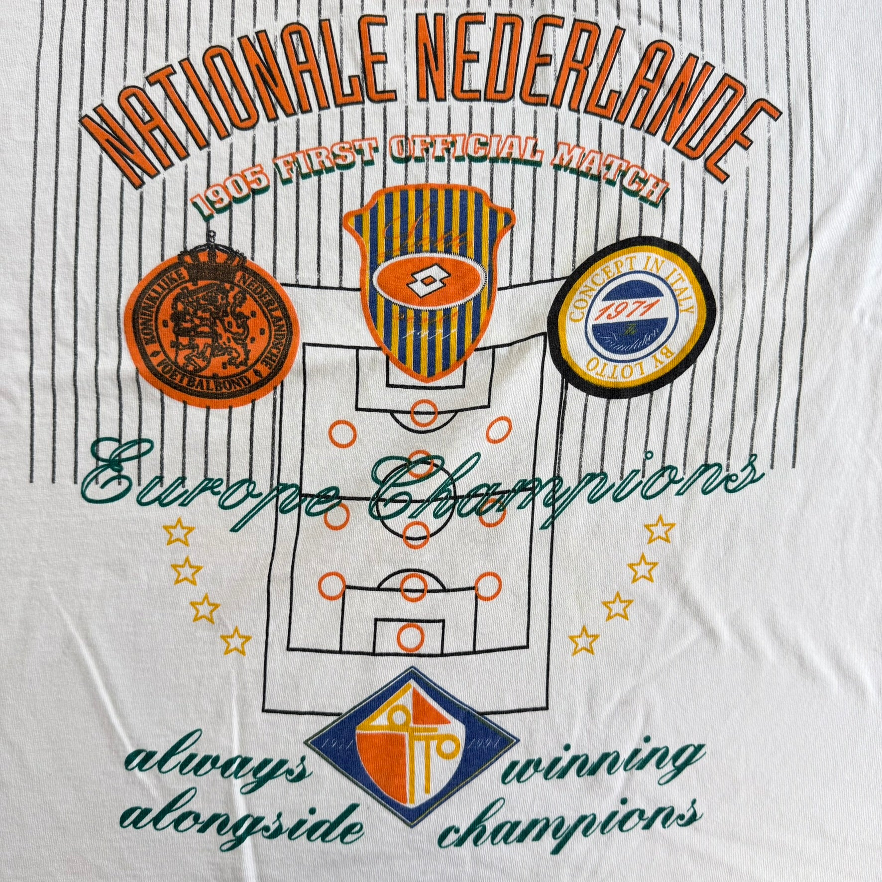 J- Vintage '91 Lotto Netherland National Soccer Team 1988 Europe Champions Graphic Made In USA Tee - L