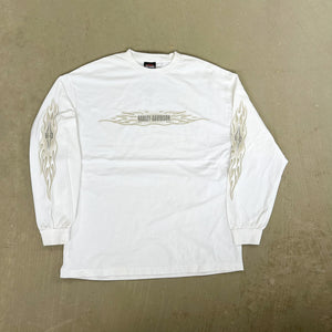 F- Vintage '04 Harley Davidson Japan Flames Graphic Long Sleeve Tee