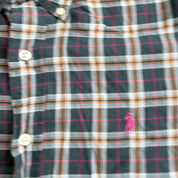 J- Vintage Polo RL Embroidered Logo Grey/Pink Gingham Pattern Button Down Shirt - L