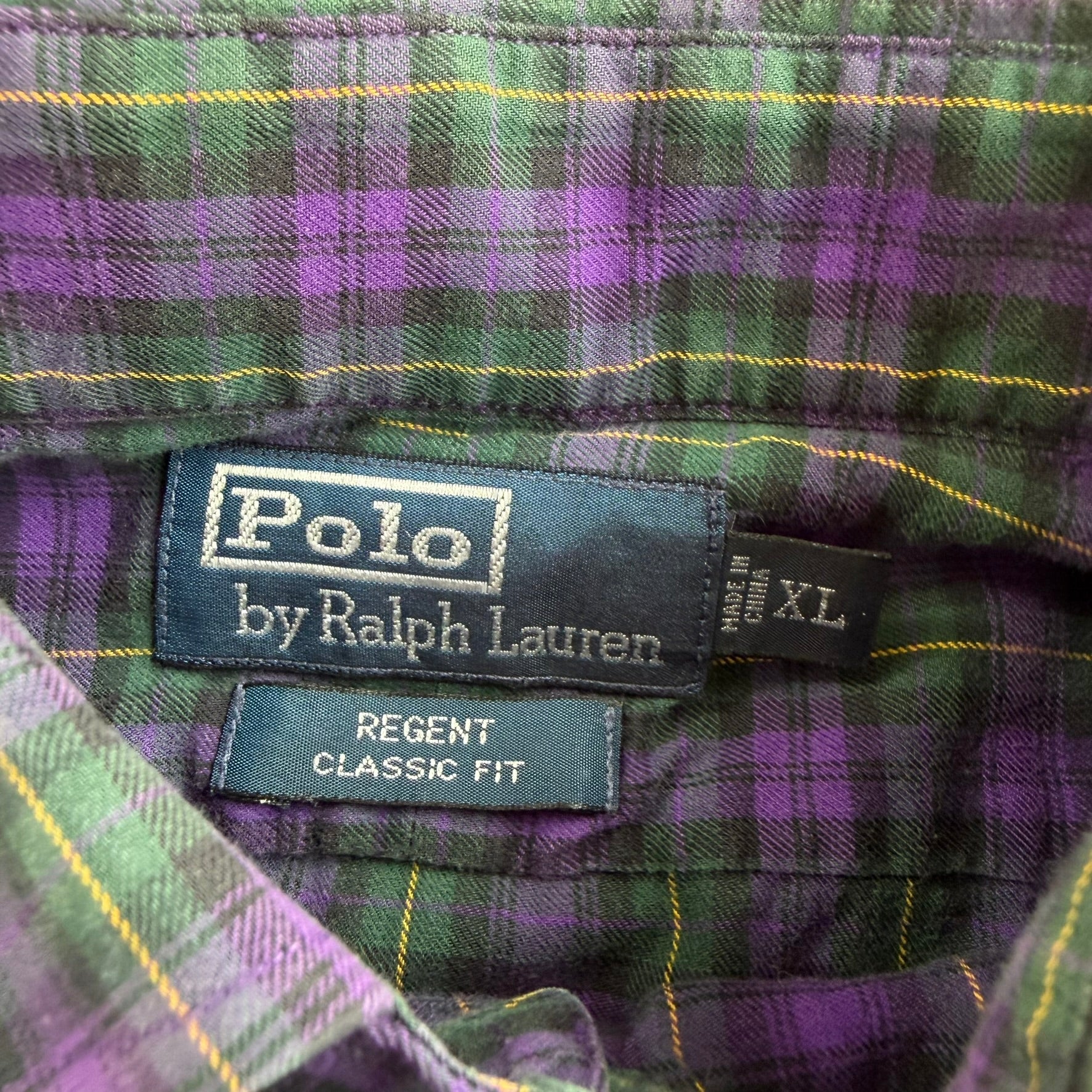 J- Vintage Polo RL Purple/Green Gingham Pattern Button Down Shirt - XL
