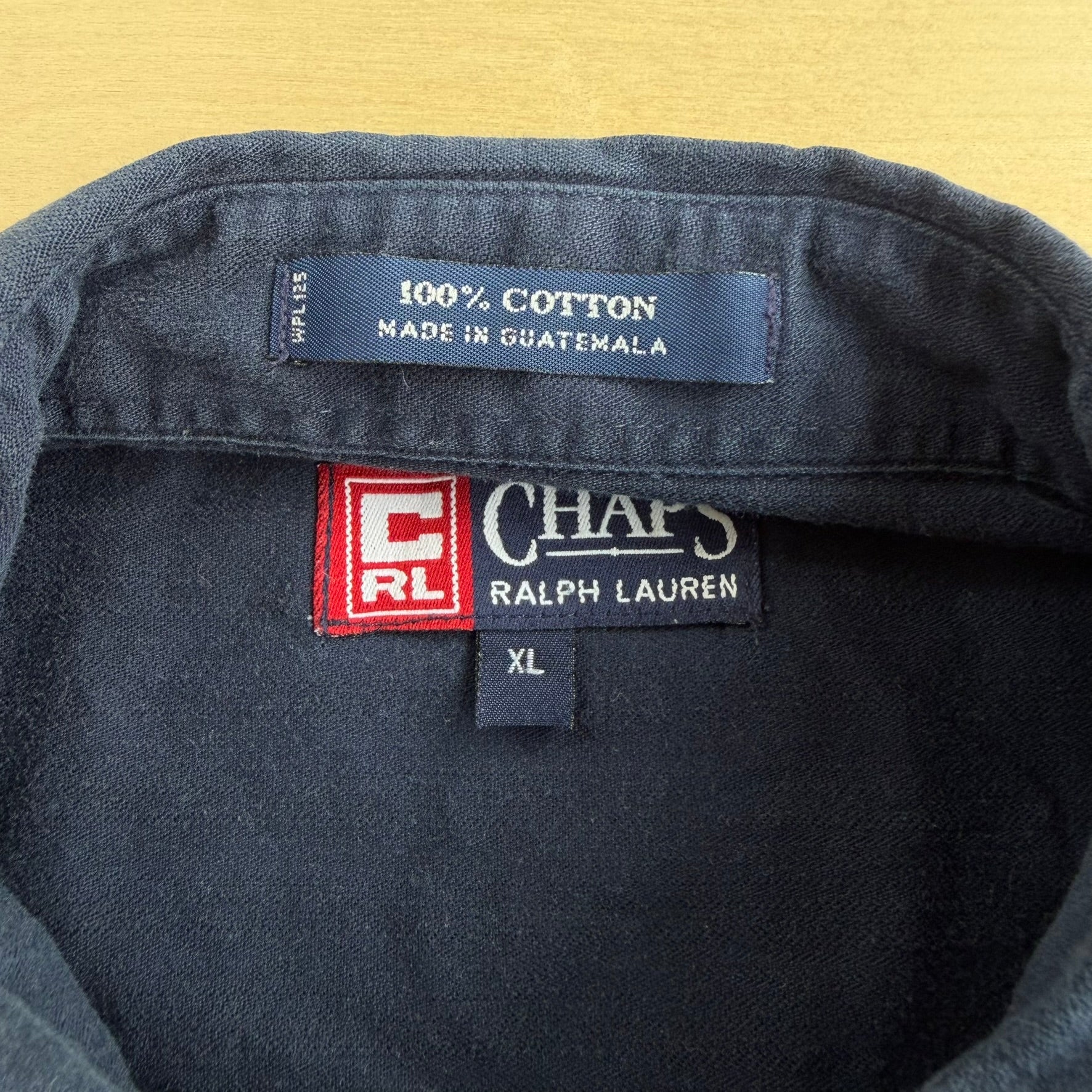 J- Vintage Chaps RL Embroidered Crest Navy Button Down Shirt - XL