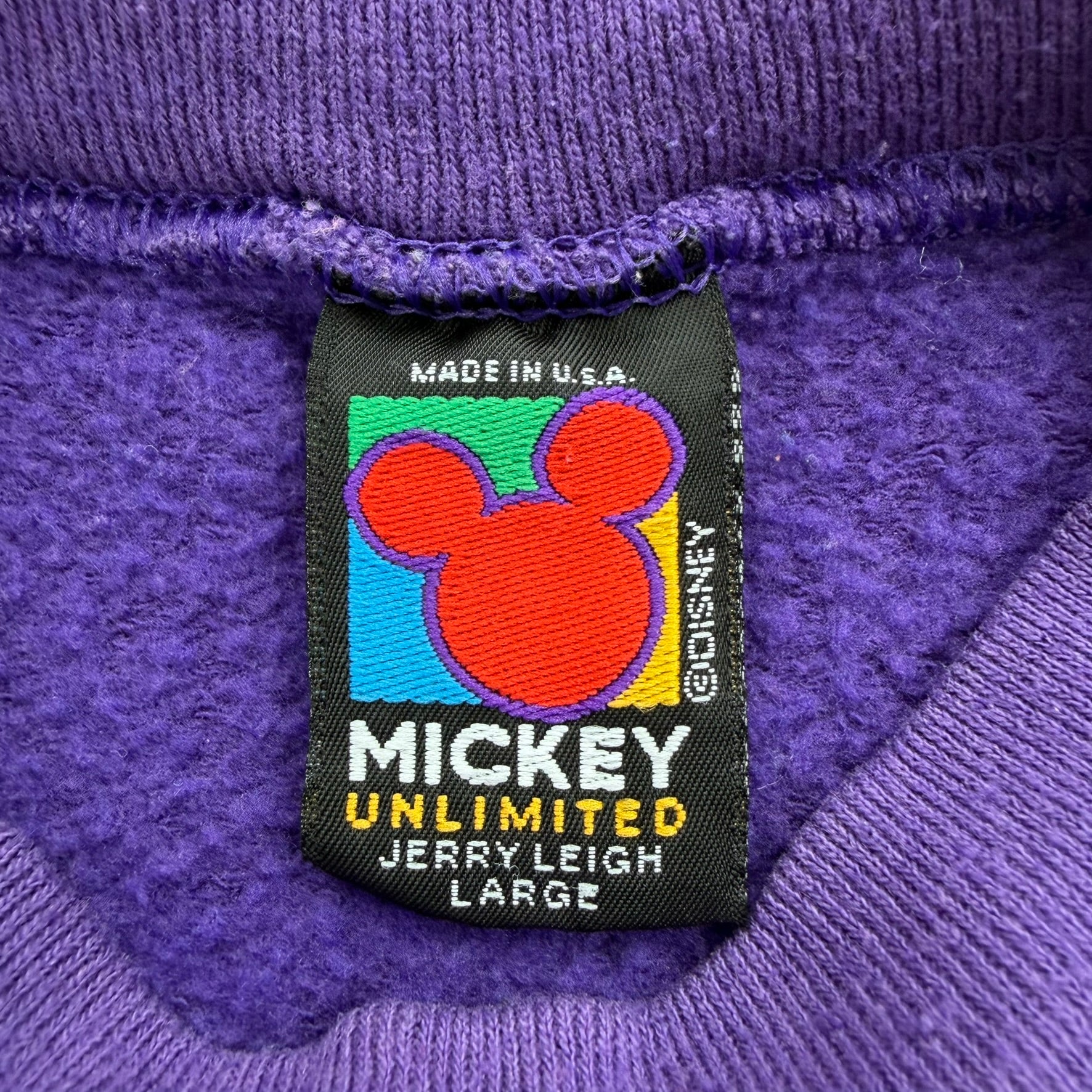 J- Vintage Disney Jerry Leigh Mickey Mouse Text & Graphic Made In USA Crewneck - L