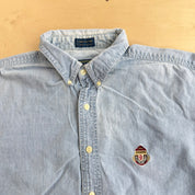 J- Vintage Chaps RL Embroidered Crest Lightweight Denim Button Down Shirt - L