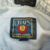 J- Vintage Chaps RL Embroidered Crest Lightweight Denim Button Down Shirt - L