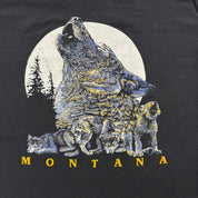 J- Vintage '91 Montana Wolves & Moon Graphic Made In USA Long Sleeve Tee - L