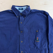 J- Vintage Chaps RL Embroidered Crest Navy Button Down Shirt - M
