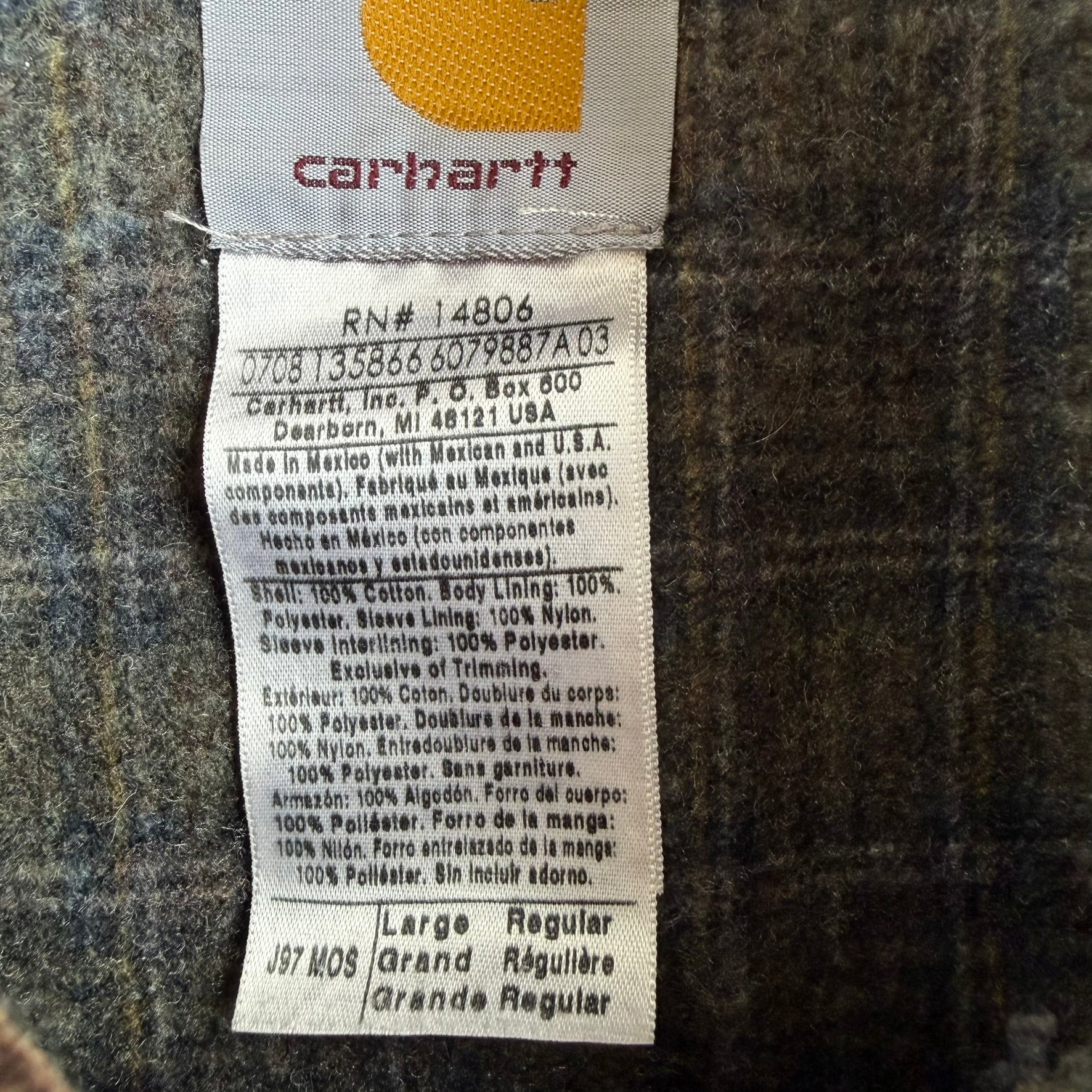 J- Vintage Carhartt Moss Green Blanket Lined Detroit Jacket - L