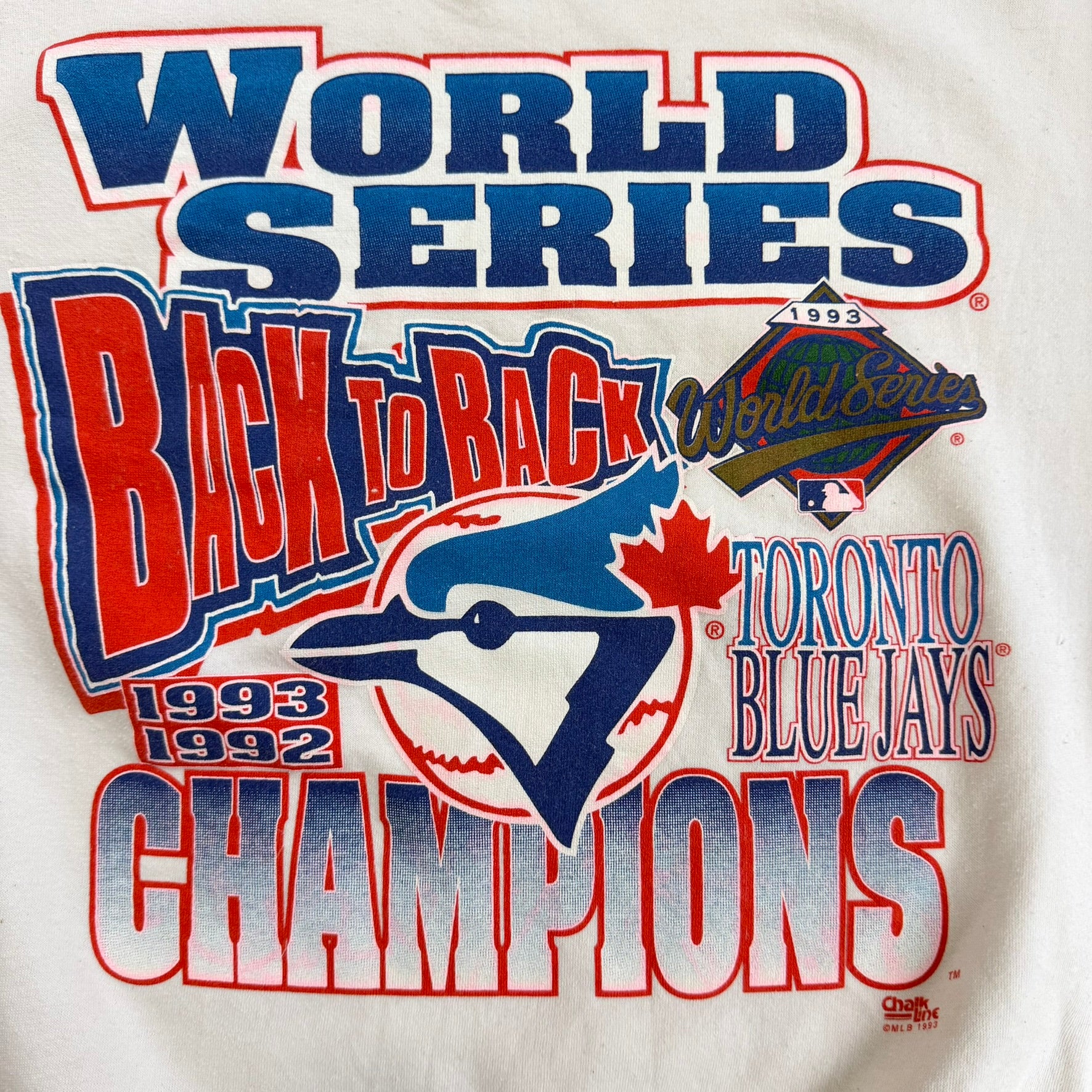J- Vintage '93 Toronto Blue Jays MLB World Series Champions Graphic Crewneck - M