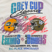 J- Vintage '90 Edmonton Elks Vs Winnipeg Blue Bombers CFL Grey Cup Single Stitch Tee - L