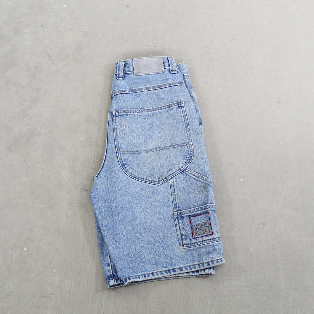 D- Vintage Marithé Francois Girbaud Embroidered Script Denim Carpenter Jorts