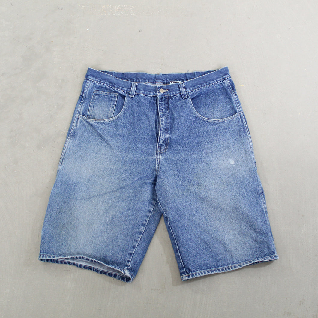 D- Vintage Fubu Embroidered Logo Back Pocket Denim Carpenter Jorts
