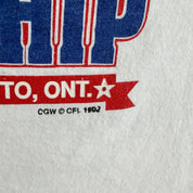 J- Vintage '92 Calgary Stampeders Vs Winnipeg Blue Bombers CFL Grey Cup Graphic Made In USA Single Stitch Tee - XL (fits L)