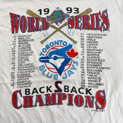 J- Vintage '93 Toronto Blue Jays World Series Back 2 Back Champions MLB Single Stitch Tee - XL