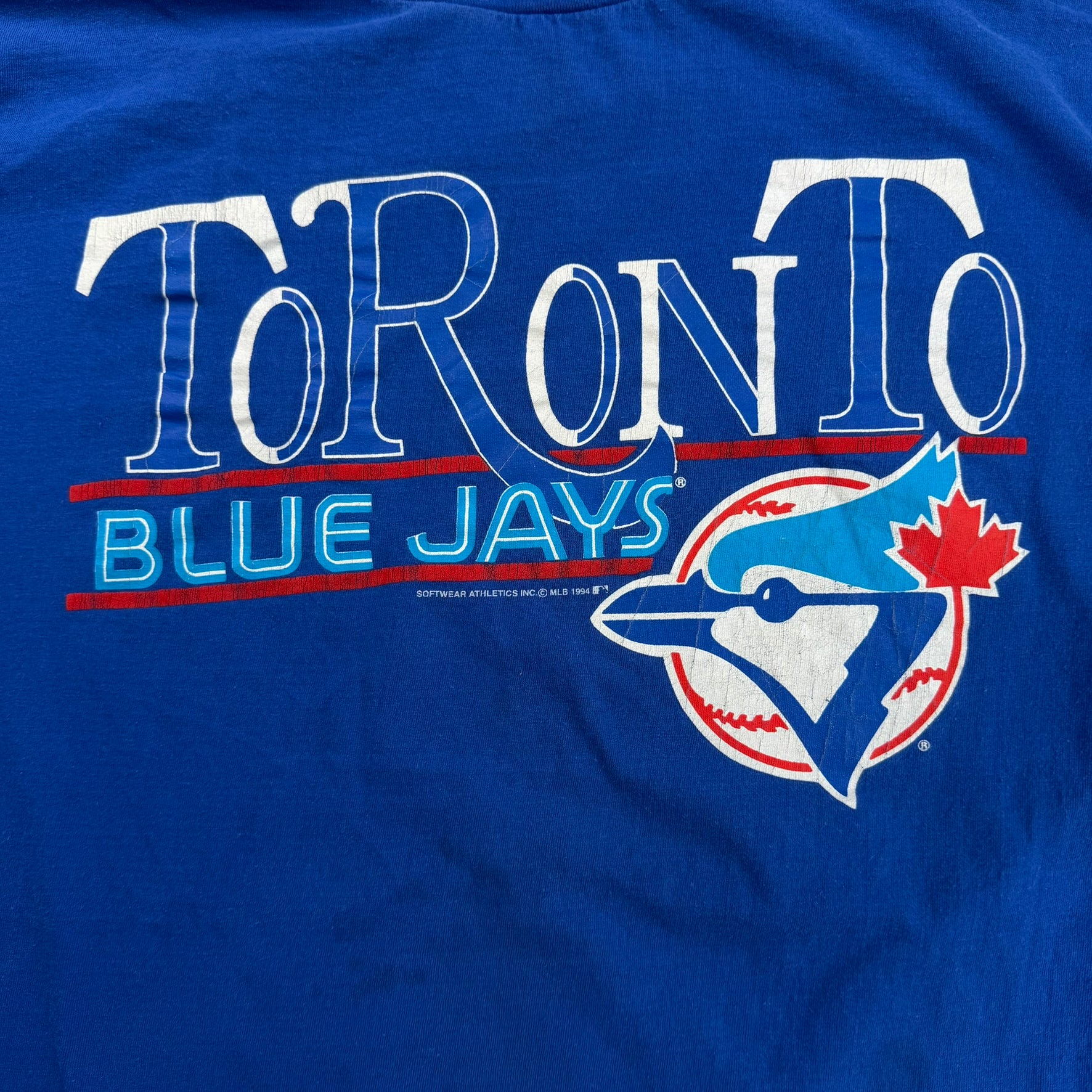 J- Vintage '94 Toronto Blue Jays MLB Text & Logo Softwear Athletics Tee - L