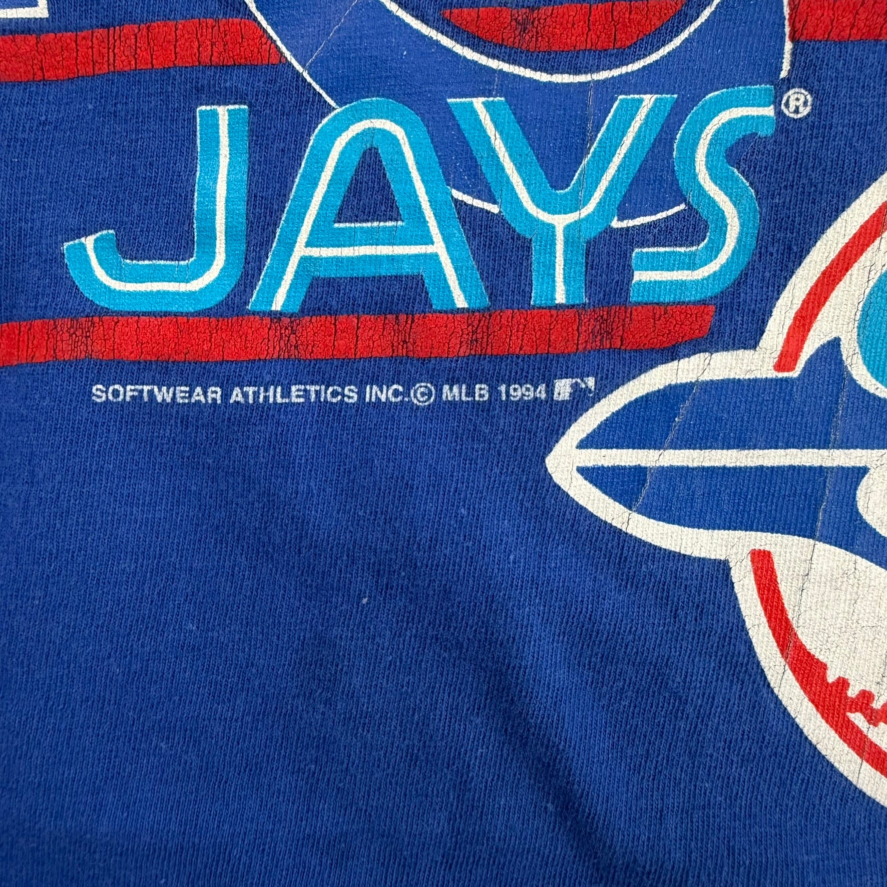 J- Vintage '94 Toronto Blue Jays MLB Text & Logo Softwear Athletics Tee - L