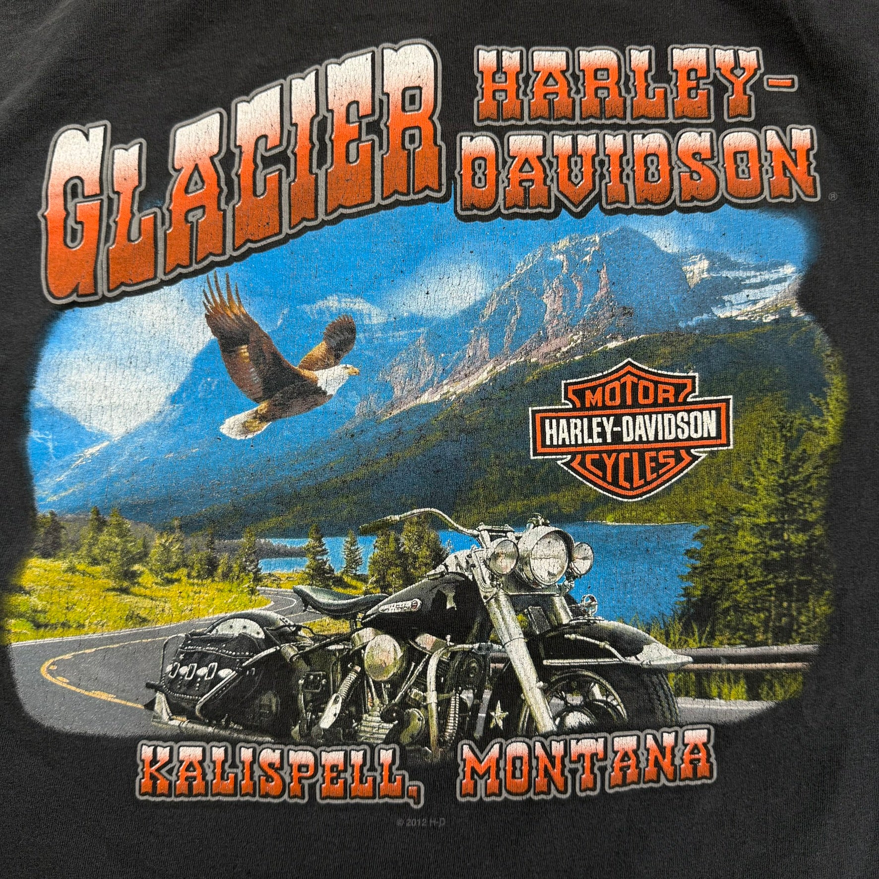 J- Vintage '12 Harley Davidson Kalispell Montana Graphic Long Sleeve Tee - 2XL