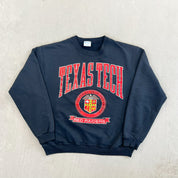 F- Vintage Texas Tech University Red Raiders Text & Logo Crewneck