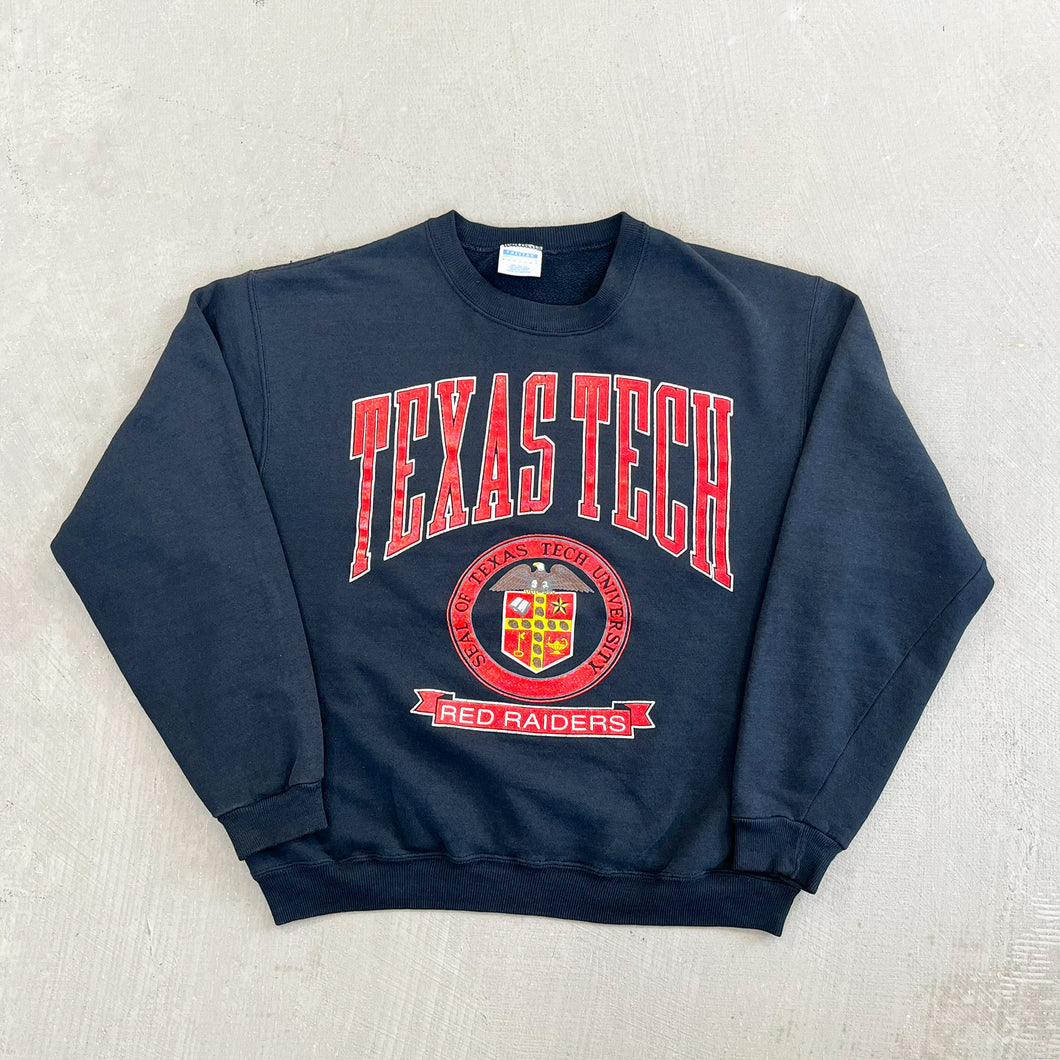 F- Vintage Texas Tech University Red Raiders Text & Logo Crewneck