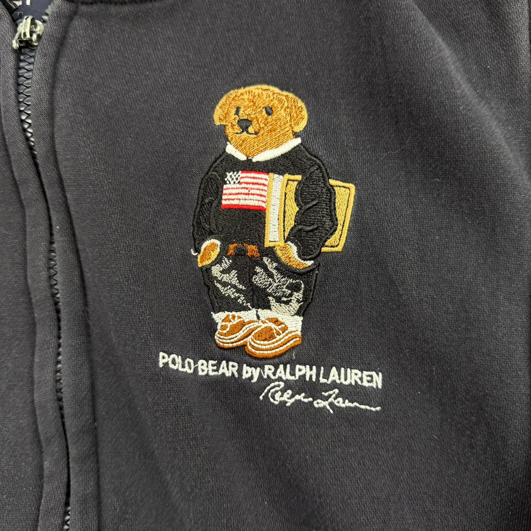J- Vintage Polo Sport Ralph Lauren Embroidered Bear Zip Up Hoodie - L