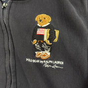 J- Vintage Polo Sport Ralph Lauren Embroidered Bear Zip Up Hoodie - L