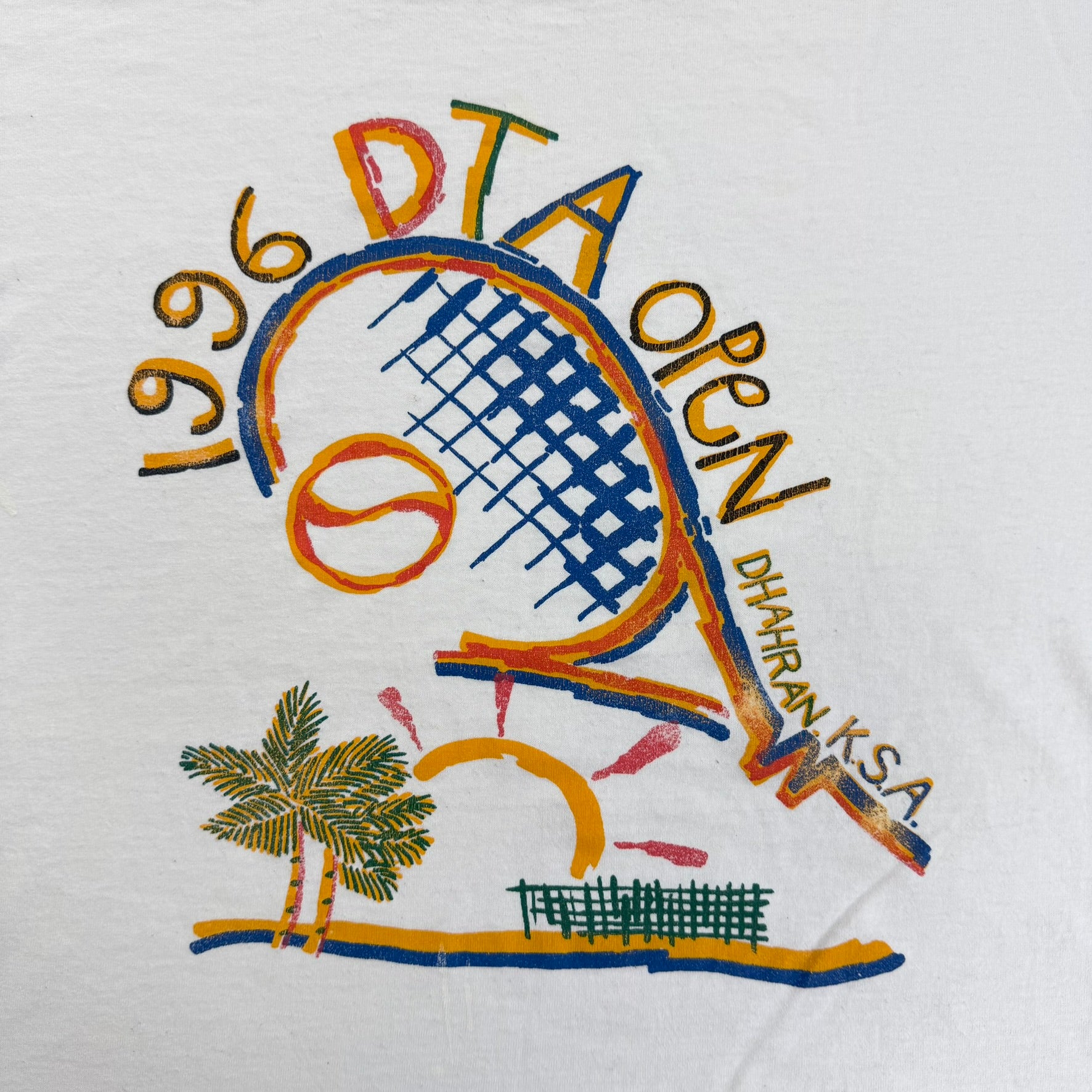 J- Vintage '96 DTA Open Dhahran KSA Tennis Graphic Made In USA Single Stitch Tee - XL