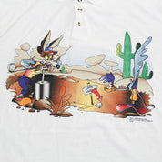 F- Vintage 1995 Looney Tunes Wile E. Coyote & Road Runner Henley Polo Tee